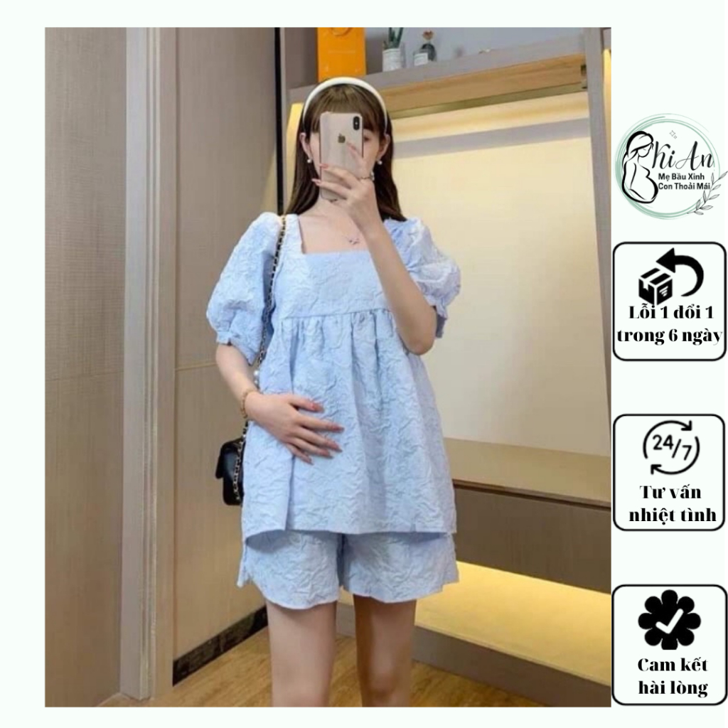 Bộ bầu mùa hè chất lụa hàn mềm mát-đồ bầu kết hợp sau sinh B44