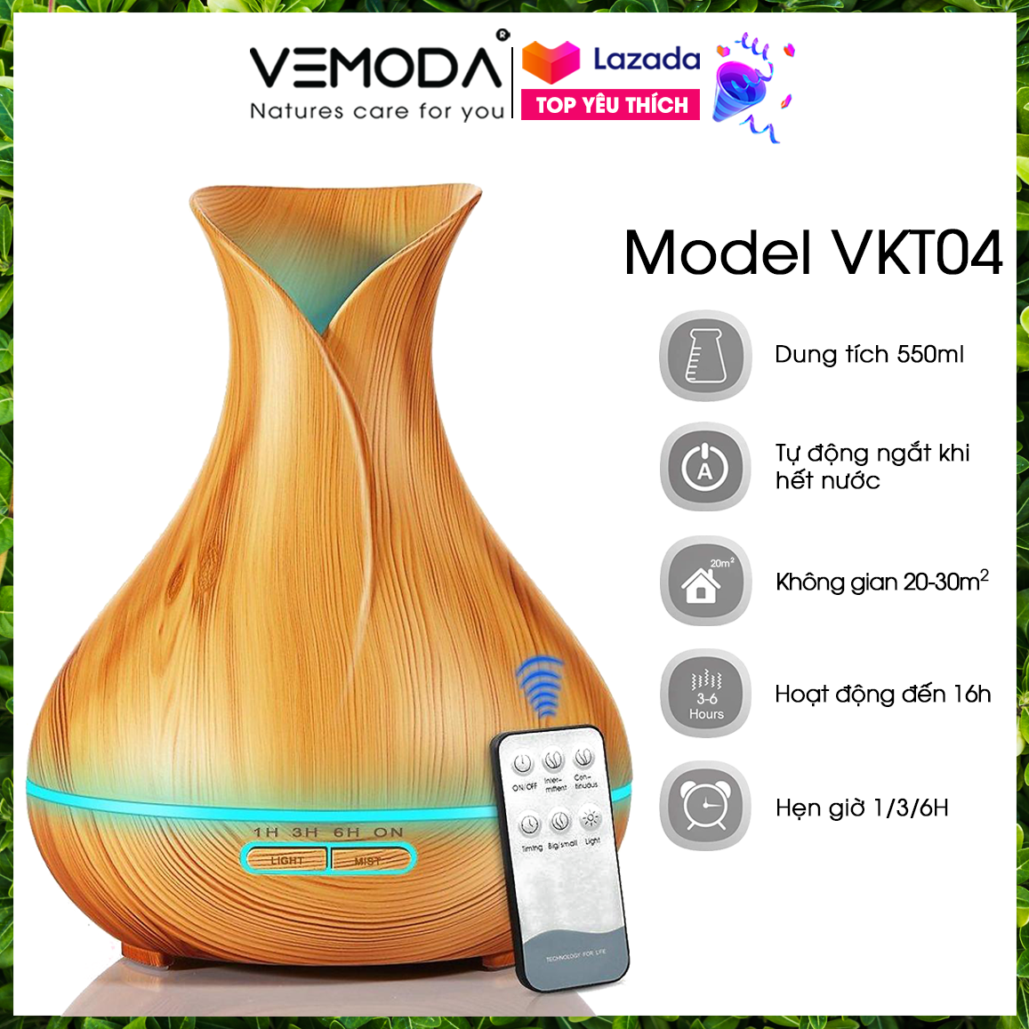 Máy khuếch tán tinh dầu cao cấp VEMODA VKT04 [TẶNG KÈM MẪU THỬ NGẪU NHIÊN 5ML] Máy xông tinh dầu thiên nhiên. Máy tỏa hương tinh dầu làm thơm phòng