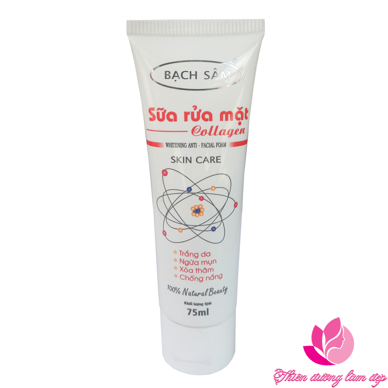 Sữa rửa mặt trắng da Ngừa mụn Xóa thâm Chống nắng Collagen BẠCH SÂM (75ml)