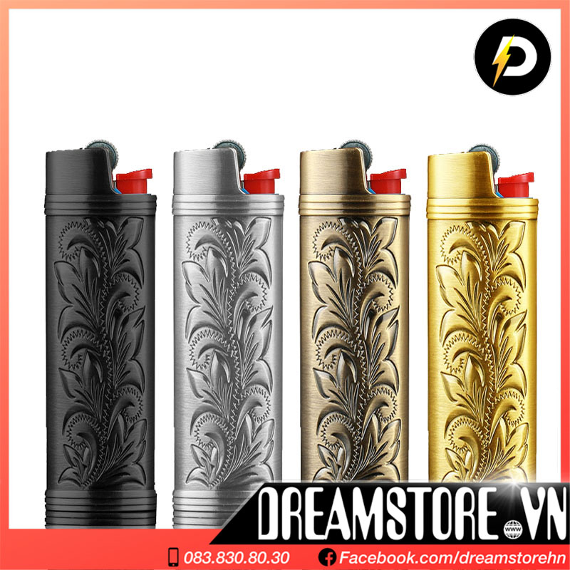 Vỏ bật lửa bic j3 hoa văn kim loại