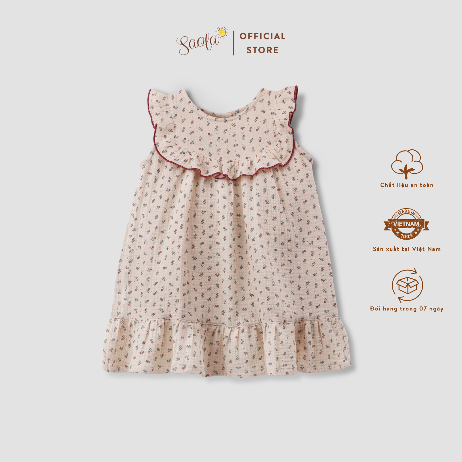 Váy Bé Gái Phối Bèo Chất Liệu Muslin Thoáng Mát Mềm Mịn - DRM018 - CAMELLIA DRESS - SAOLA KIDS CLOTHING