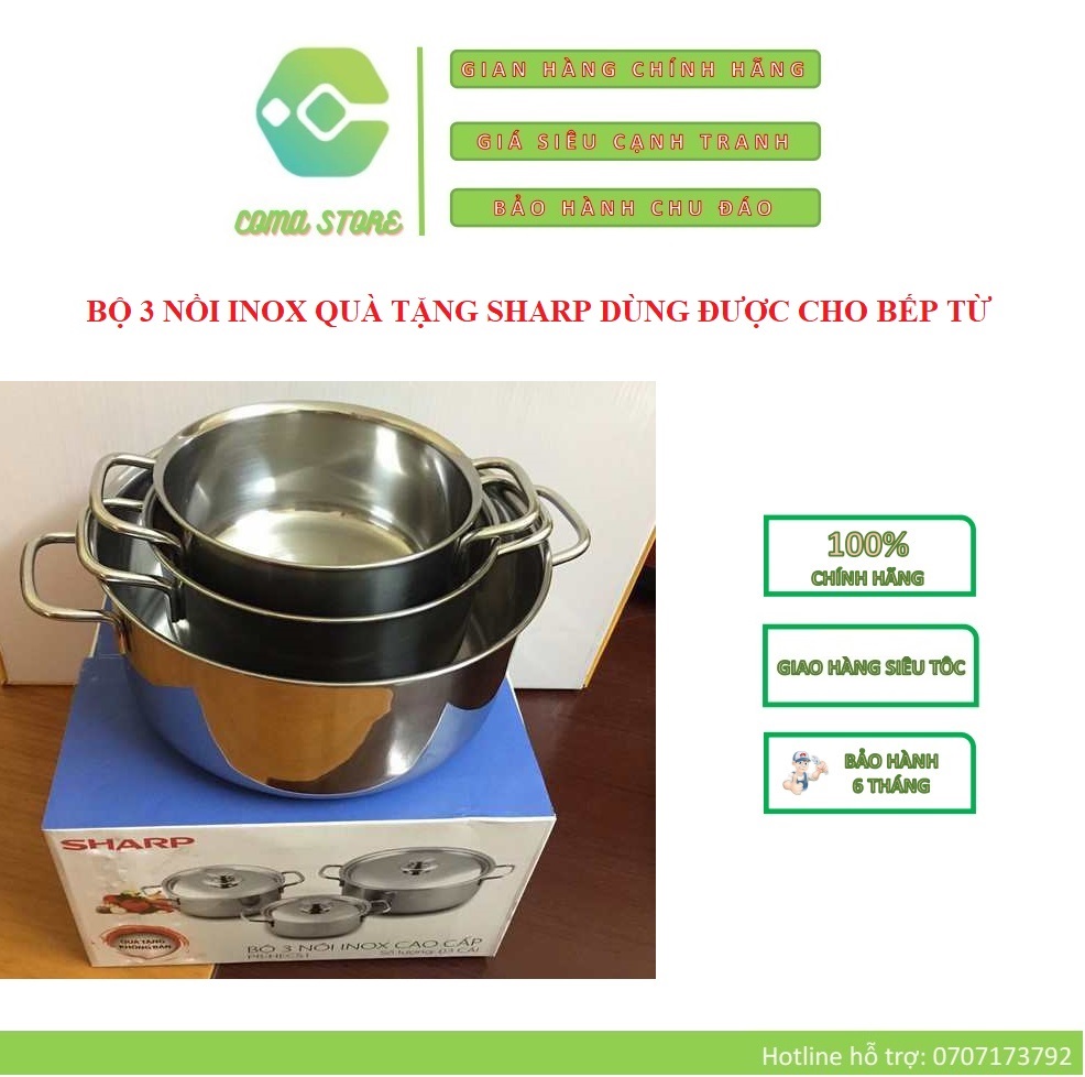 Bộ 3 nồi inox 410 sharp dùng được cho bếp từ