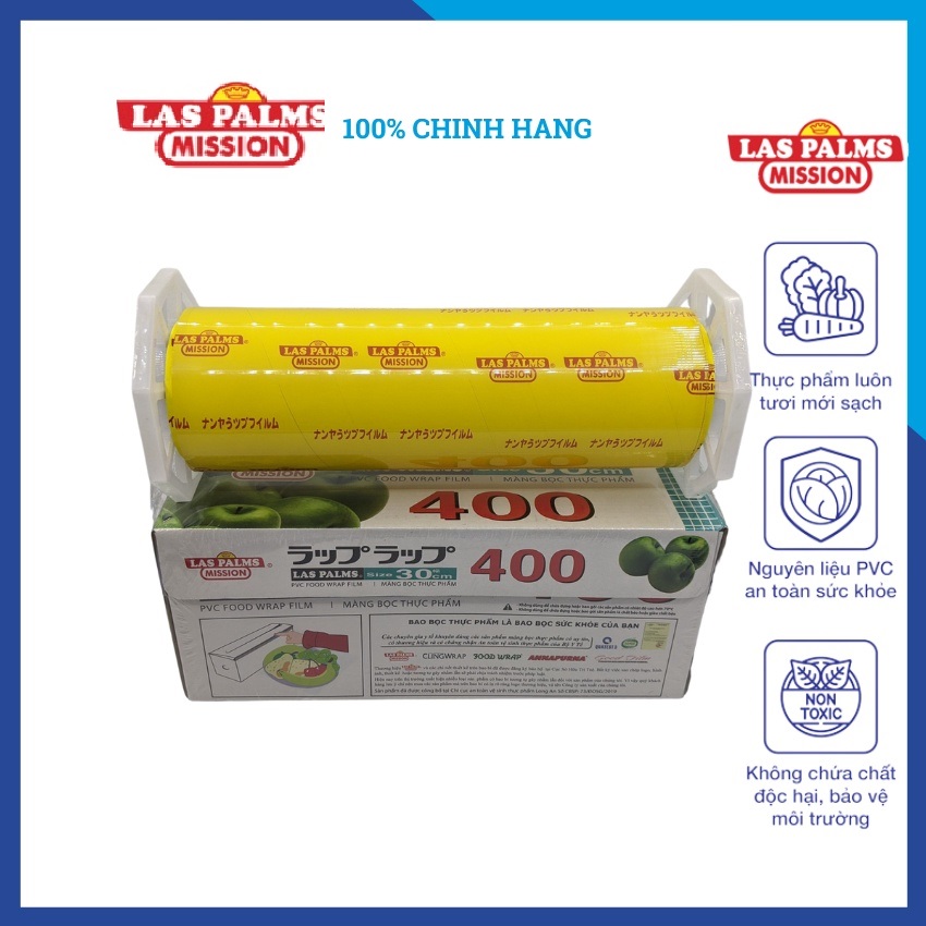 Màng bọc thực phẩm laspalm co giãn tốt màng bọc thức ăn chính hãng công ty ĐDSG Las Palms Mission-Màng Bọc THỰC PHẨM  Laspalm 30cmx300m-Dao Nhựa (Xanh) - MBTP50006095