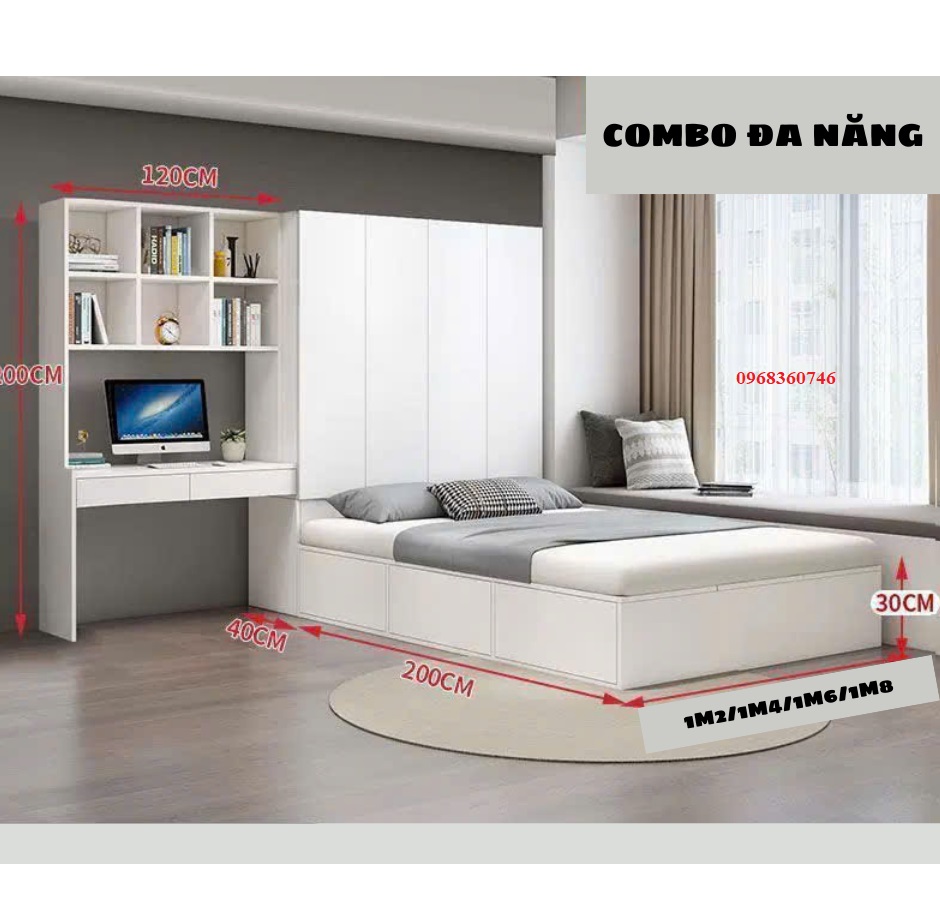 Bộ Nội Thất Đa Năng Thông Minh: Giường Ngủ + Tủ Quần Áo + Bàn Làm Việc