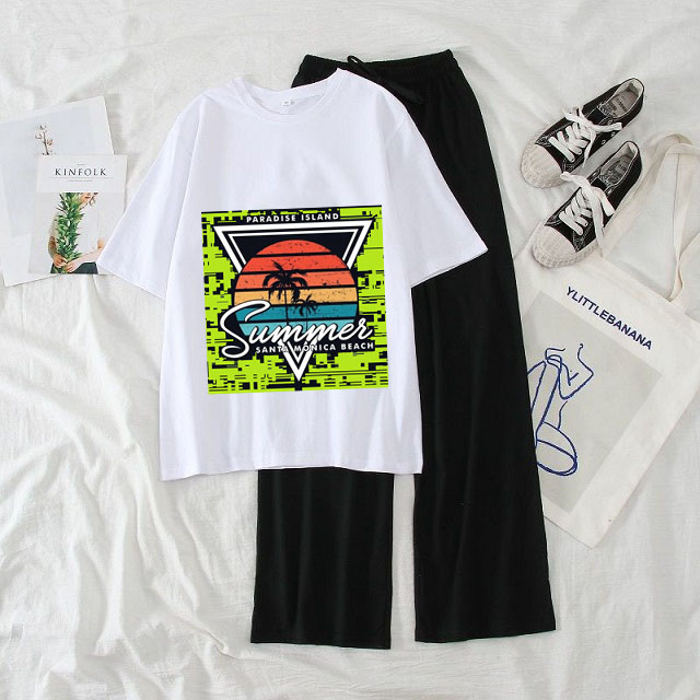 Sét Bộ Đồ Thời Trang Quần Áo Ulzzang Nam Nữ Mặc Đi Chơi Dễ Thương - Cá Tính In Summer Beach Mix Quần Phong Cách