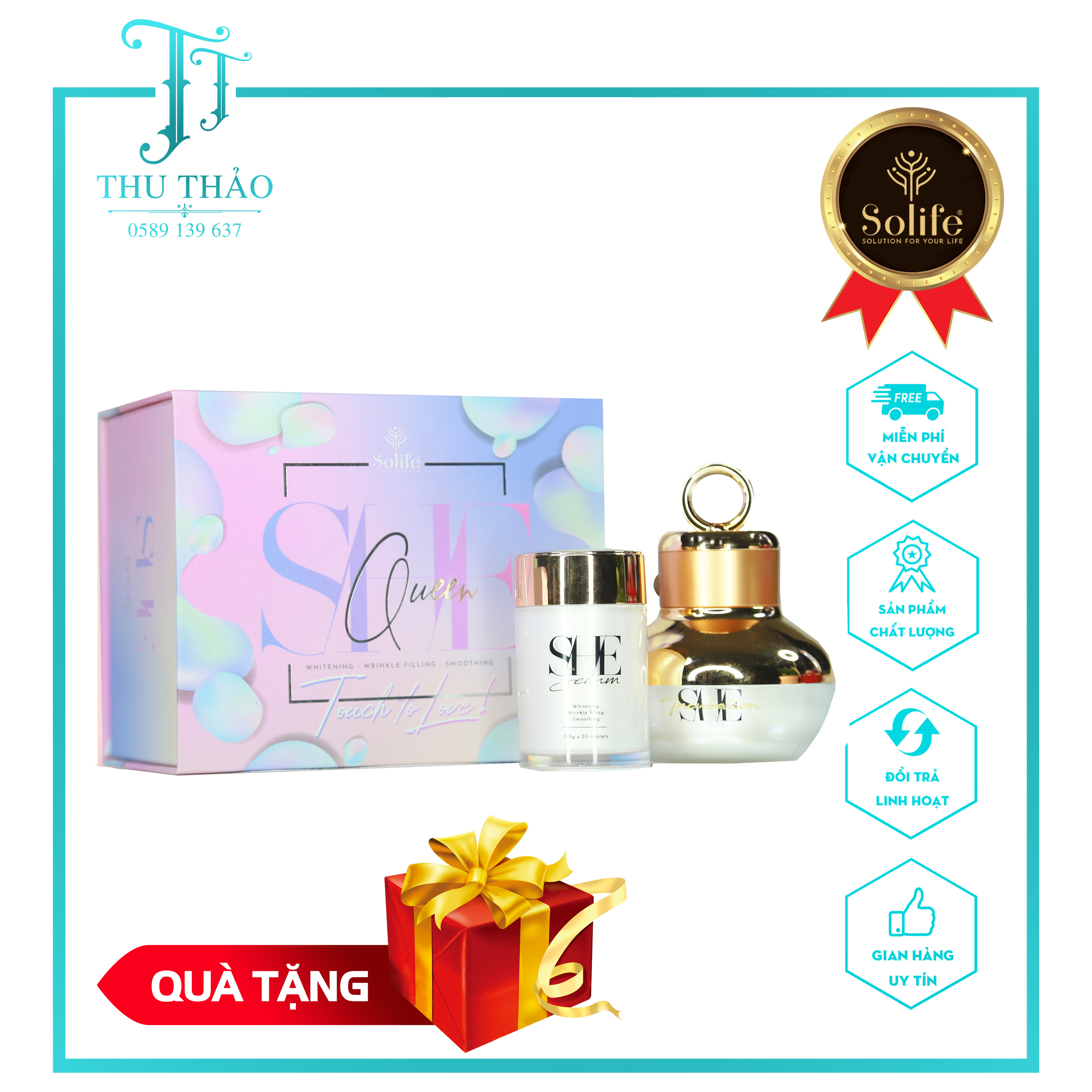 Combo dưỡng da chuyên sâu giúp trắng da ,xóa thâm xạm she queen - thu thảo solife