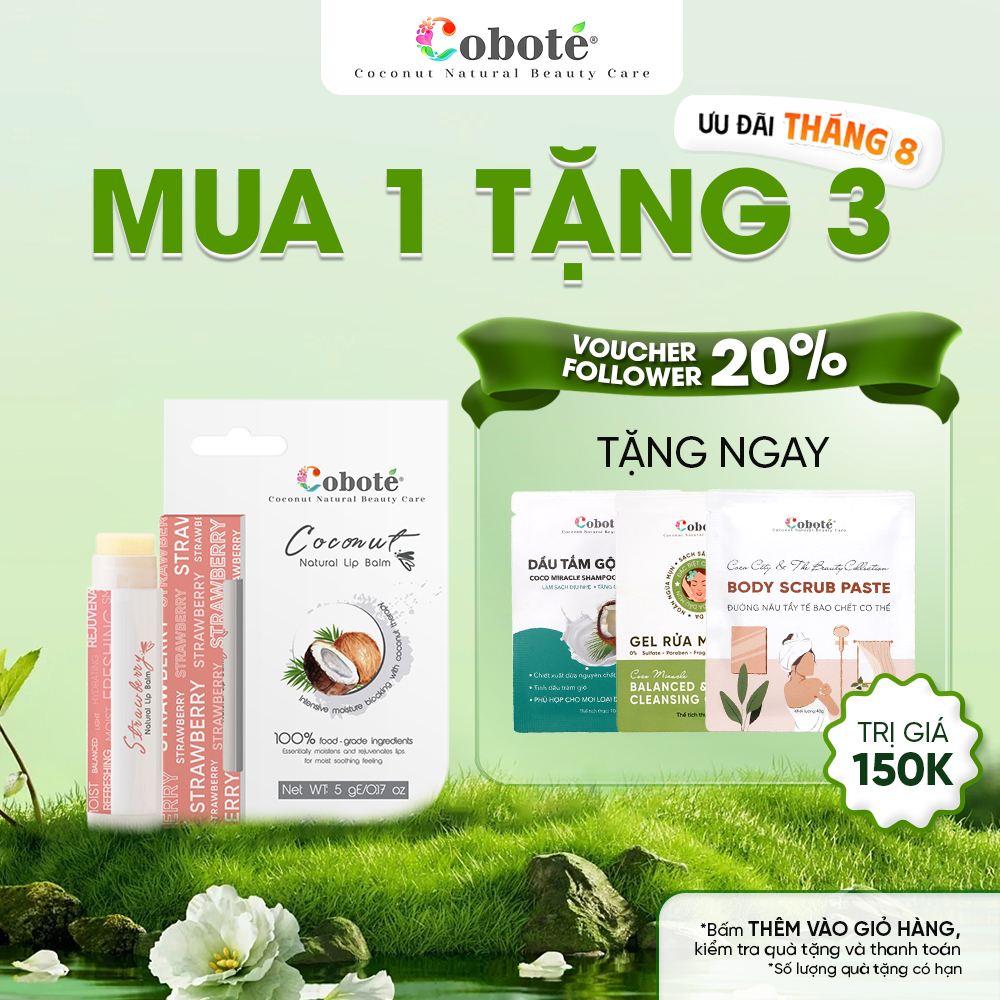 Son dưỡng dầu dừa Bến Tre Cobote giúp môi mềm mịn và căng mọng 5g