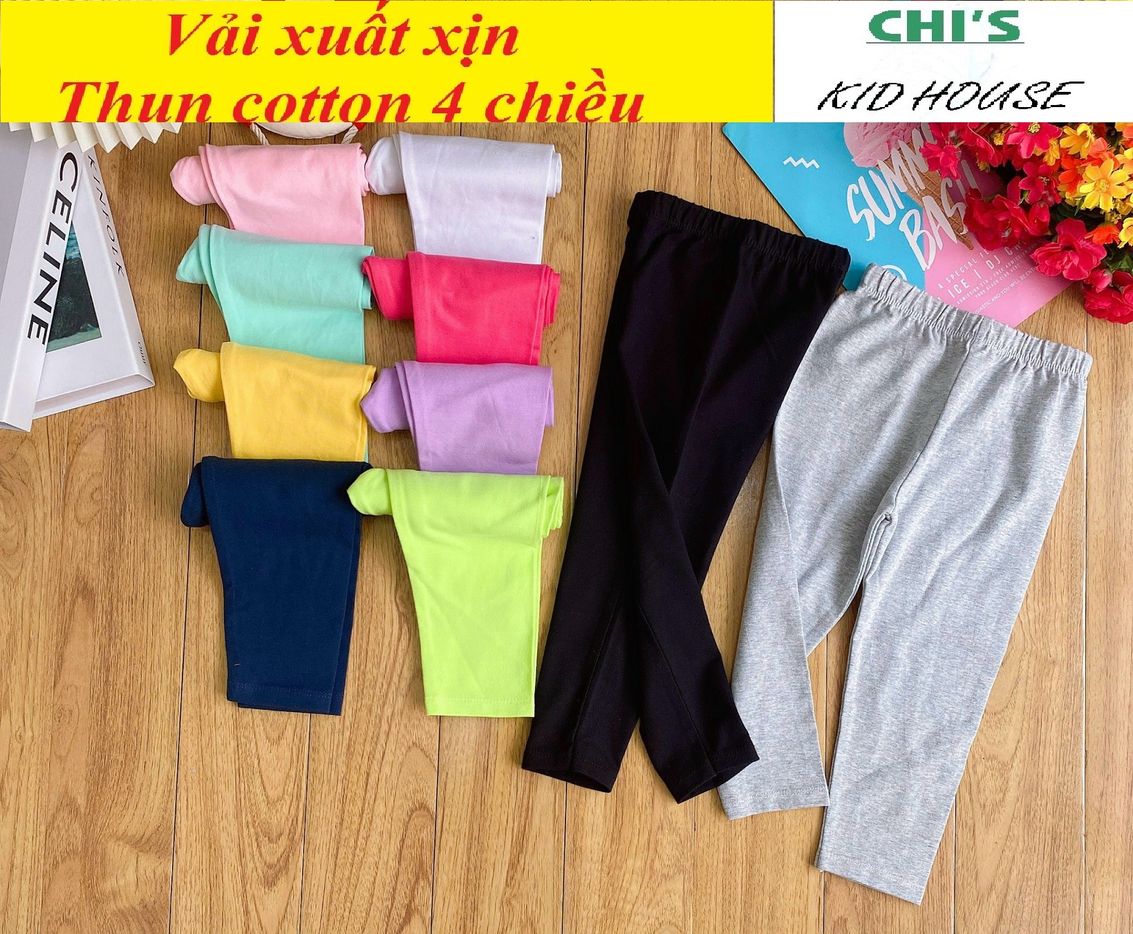 Quần legging trơn dài/ quần dài thun cotton 4 chiều cho bé gái 21-41kg