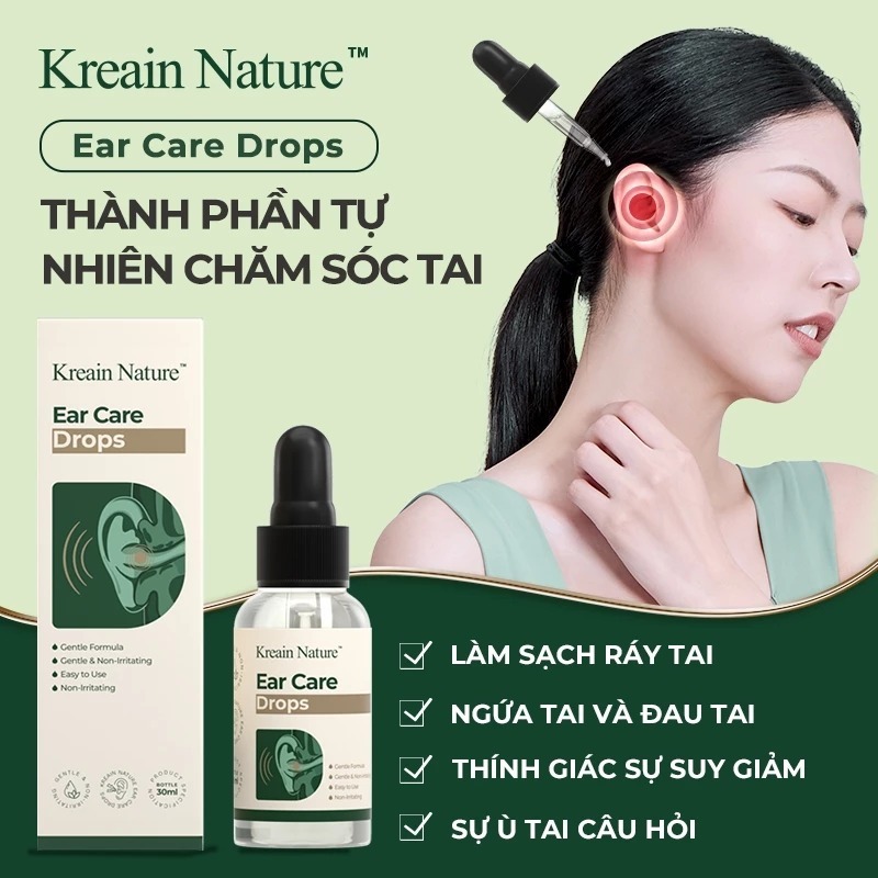Kreain Nature Ear Care Drops – Dung Dịch Nhỏ Tai Làm Sạch Tai, Giảm Ngứa Tai, Ù Tai, Tai Chảy Nước