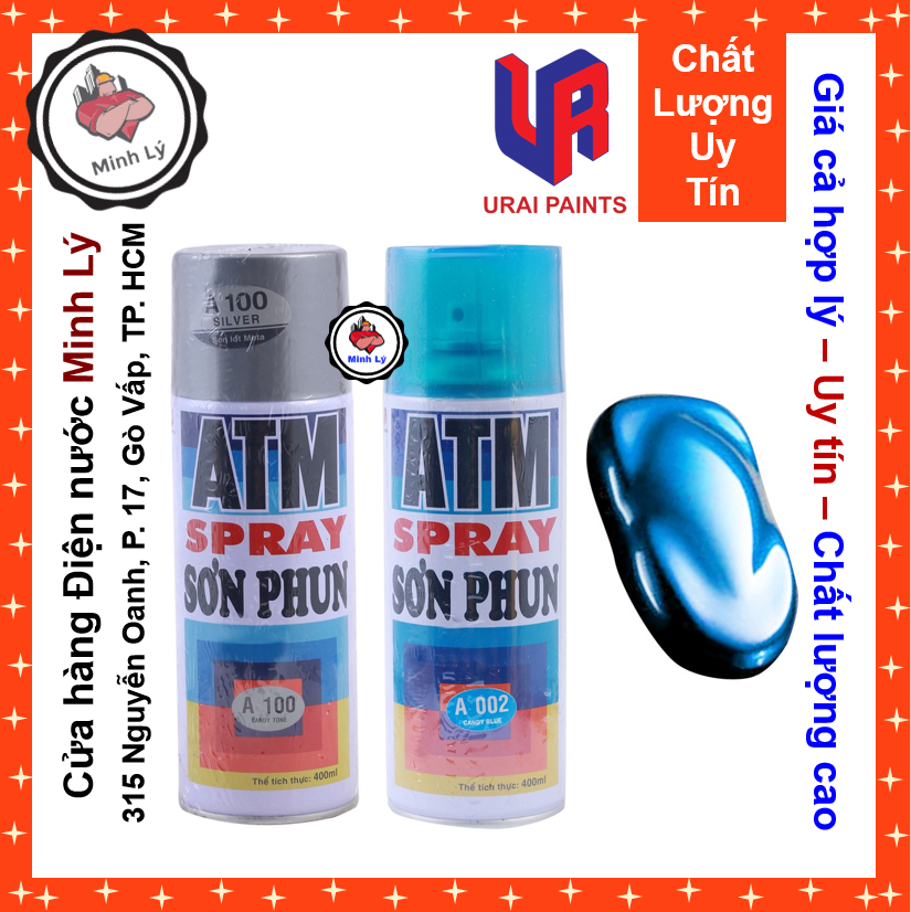 [HCM]Bộ 2 Chai Sơn Phun Màu Meta Xanh Dương ATM Spray Cao Cấp (400ml/chai)