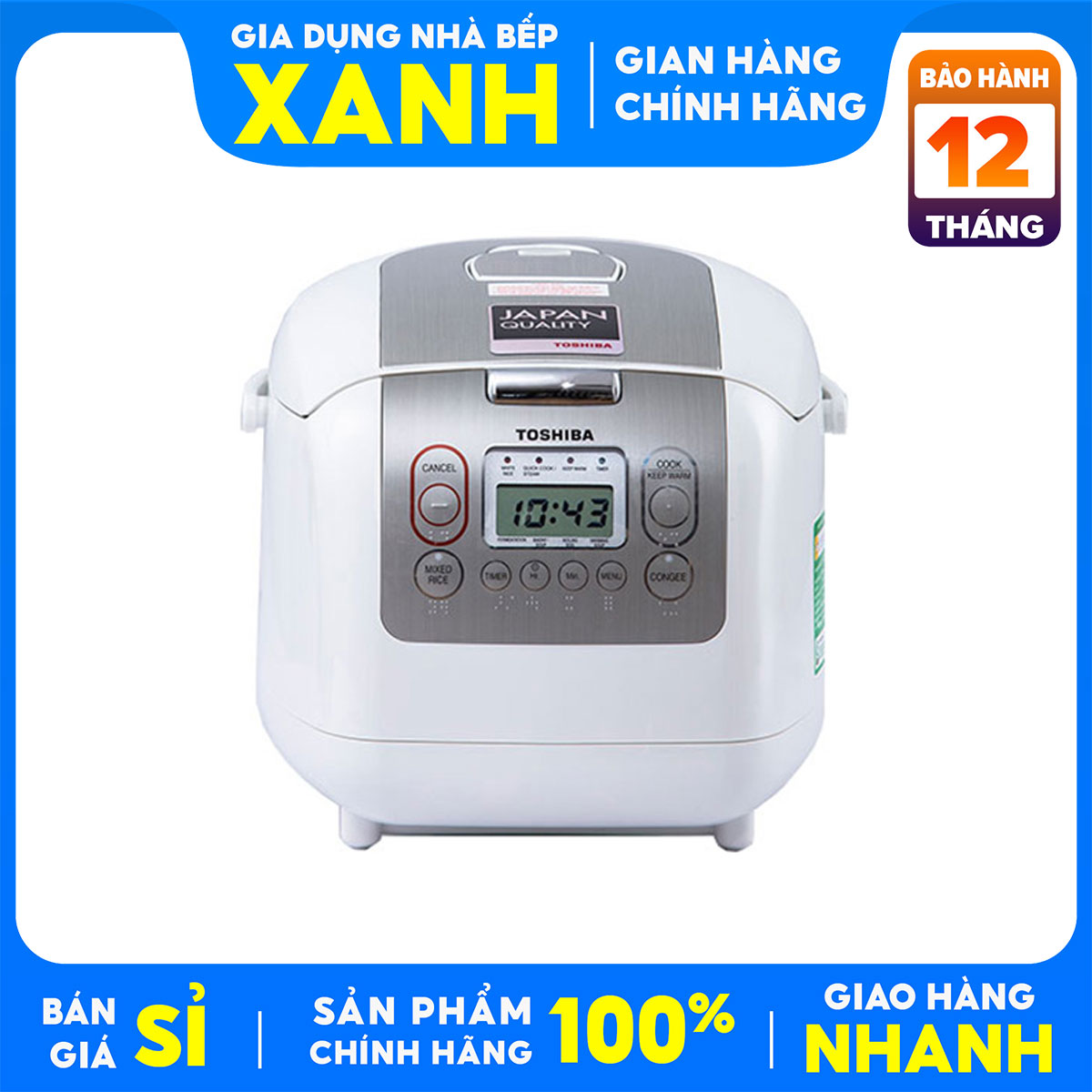 Nồi cơm điện tử Toshiba 1.8 lít RC-18NMFVN(WT)100% Chính Hãng, Lòng nồi 4mm chống dính,đa chức năng nấu-BH 12 tháng