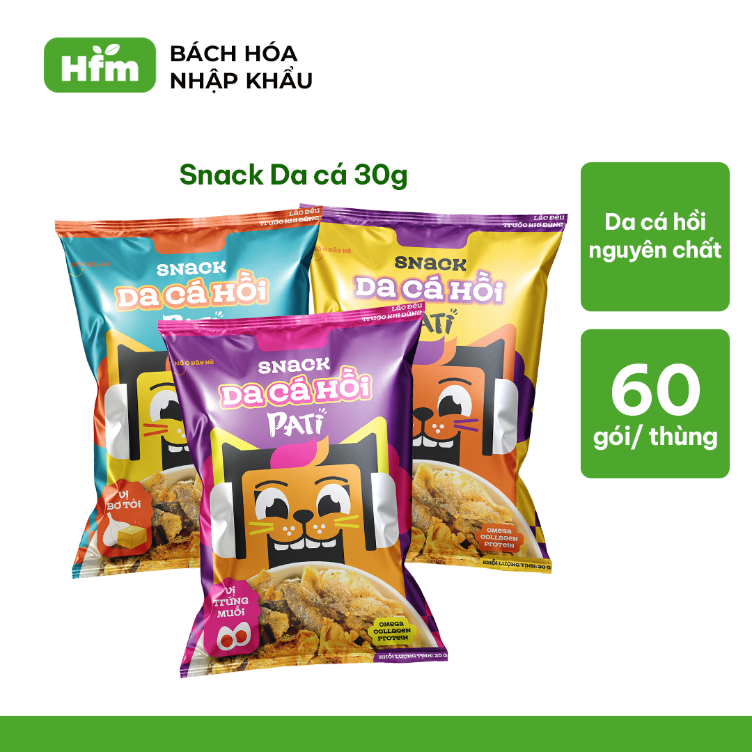 [MUA 1 TẶNG 1 DATE THÁNG 9] Snack Da Cá Hồi Pati Nhiều Vị Lựa Chọn, Thơm Ngon, Giòn Tan Nhiều Dinh Dưỡng Collagen Và Omega-3 Gói 30g
