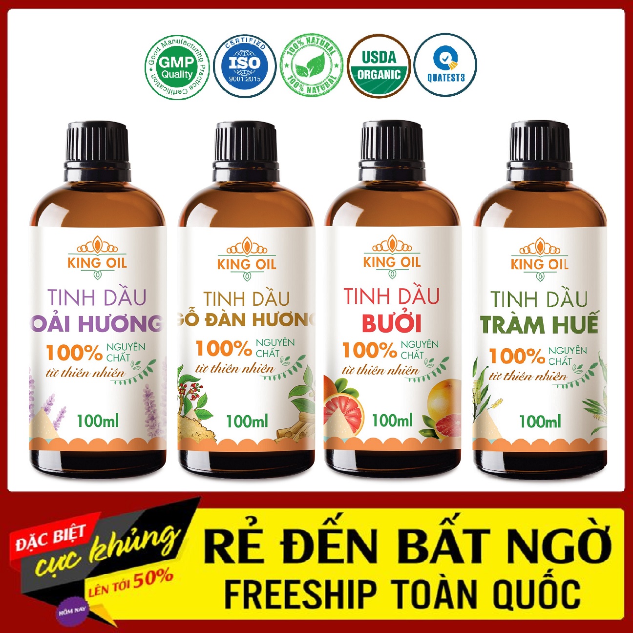  Tinh dầu thiên nhiên 100ml Bạc Hà  Sả Chanh  Quế  Oải hương  Bưởi  Cam  hoa Lài  Quýt  Trầm  tràm huế  Gừng  hoa Hồng  Hương nhu thơm phòng thư giản 