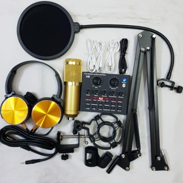 COMBO THU ÂM LIVESTREAM MÍC BM800 SOUND CARD V8,CHÂN KẸP,MÀNG LỌC TẶNG TAI NGHE 450 BH 6 THÁNG ĐỔI MỚI