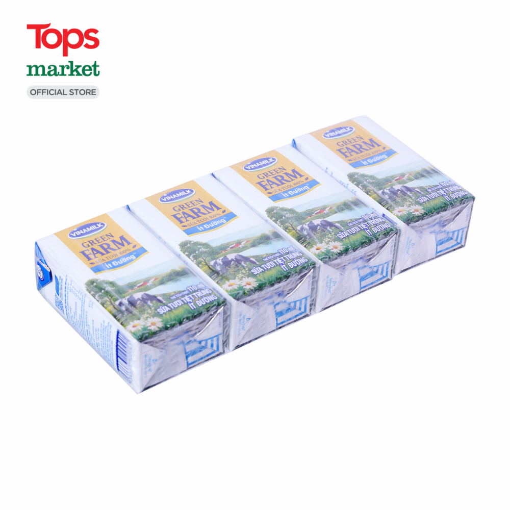Lốc 4 Hộp Sữa Tươi Tiệt Trùng Vinamilk Green Farm Ít Đường 110ML - Siêu Thị Tops Market