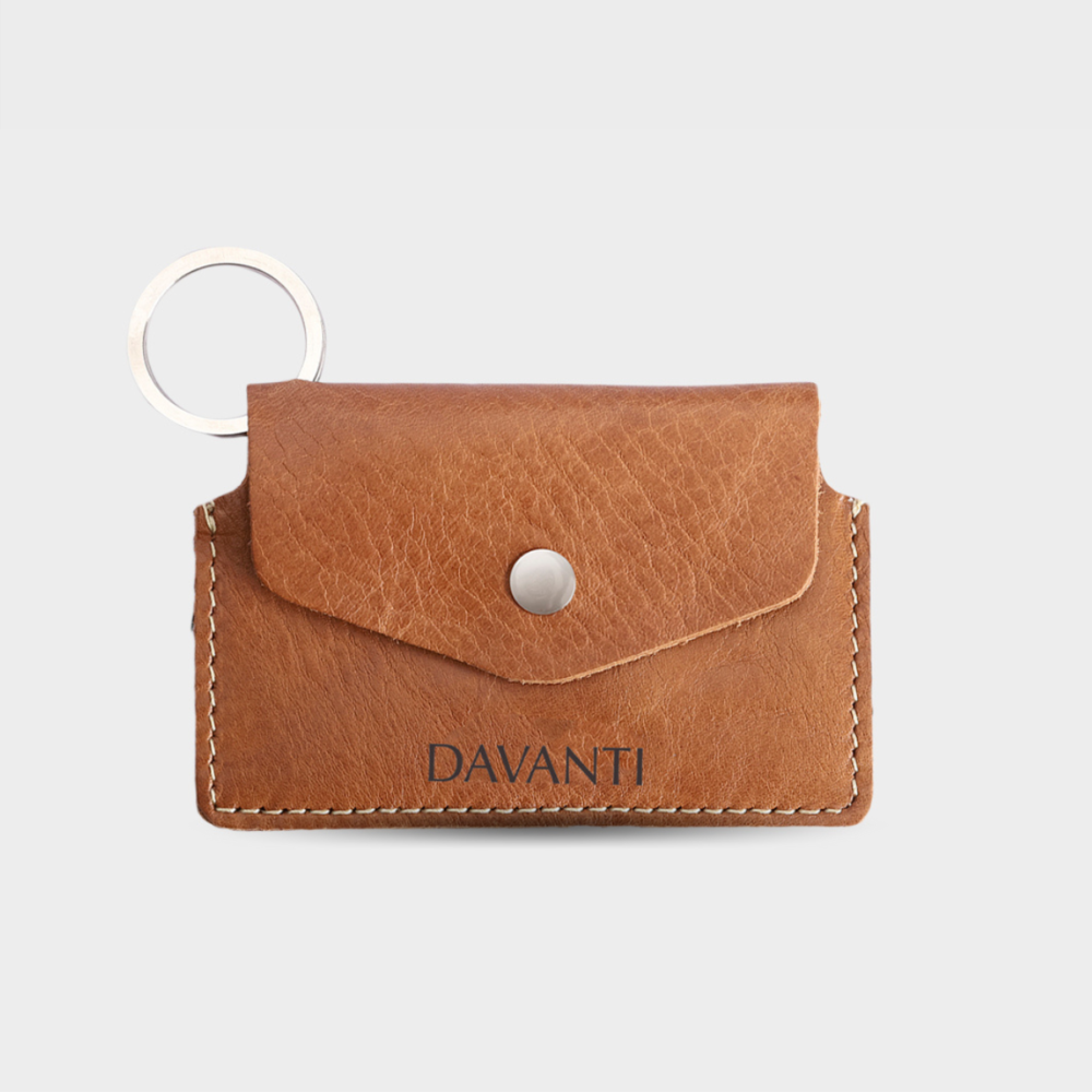 Ví card móc khóa da bò thật DAVANTI thời trang DFMK01 - Nâu Bò