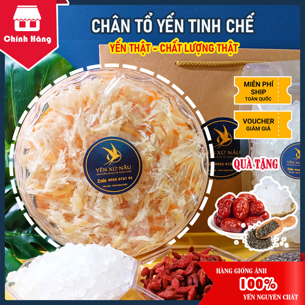 100gr chân tổ yến tinh chế nguyên chất - quà tặng táo đỏ + đường phèn + hạt chia - yến xứ nẫu - yến bình định