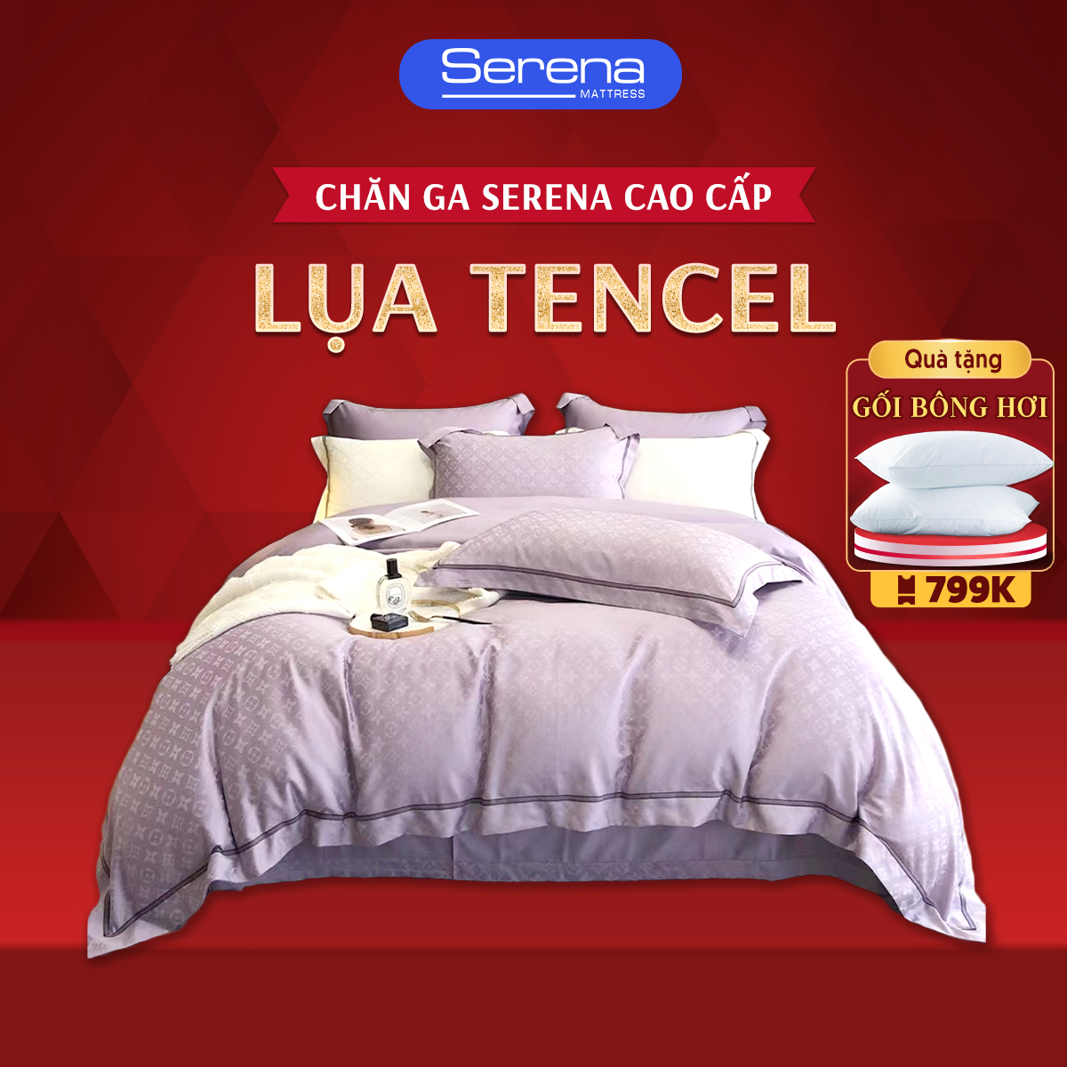 Ra nệm trải giường lụa 5 món lụa tencel 80s SERENA chính hãng  bộ chăn ga ra grap drap gối mền nệm niệm đệm người lớn cao cấp 5 món phi lụa tencel 80s trải phủ bọc giường hè mát lạnh sang trọng full - Serena Việt Nam