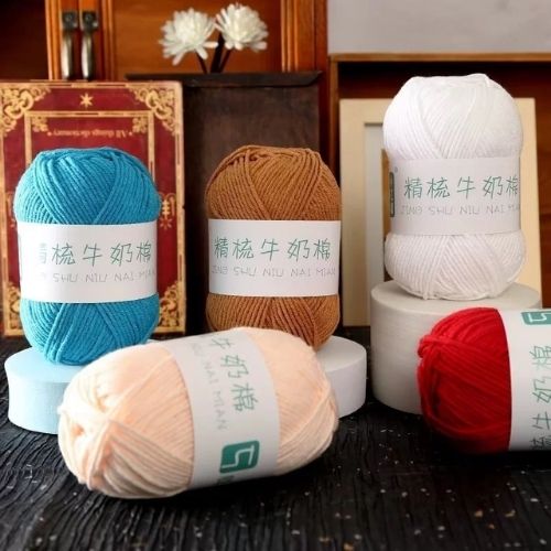 Len Sợi Đan Móc Combed 50gr, Cuộn Len Milk Cotton Cho Người Mới Bắt Đầu 50 Màu Len Sợi 2mm Giá Rẻ, Móc Nón Khăn Áo Thú