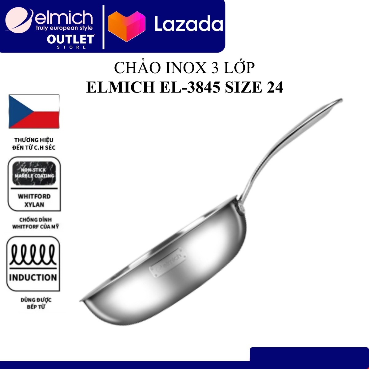 Chảo inox liền khối elmich trimax xs