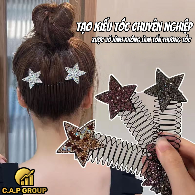 Xược cài tóc con gọn gàng hình Ngôi sao lược kẹp tóc tàng hình đính đá lấp lánh