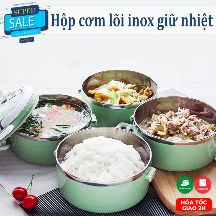 Hộp cơm giữ nhiệt Lunch Box 4 tầng lõi inox cao cấp và nhựa nguyên sinh bền (Màu ngẫu nhiên), hộp cơm inox giữ nhiệt, hộp cơm văn phòng 4 tầng chống tràn, cà mên đựng cơm văn phòng, cà men 4 tầng