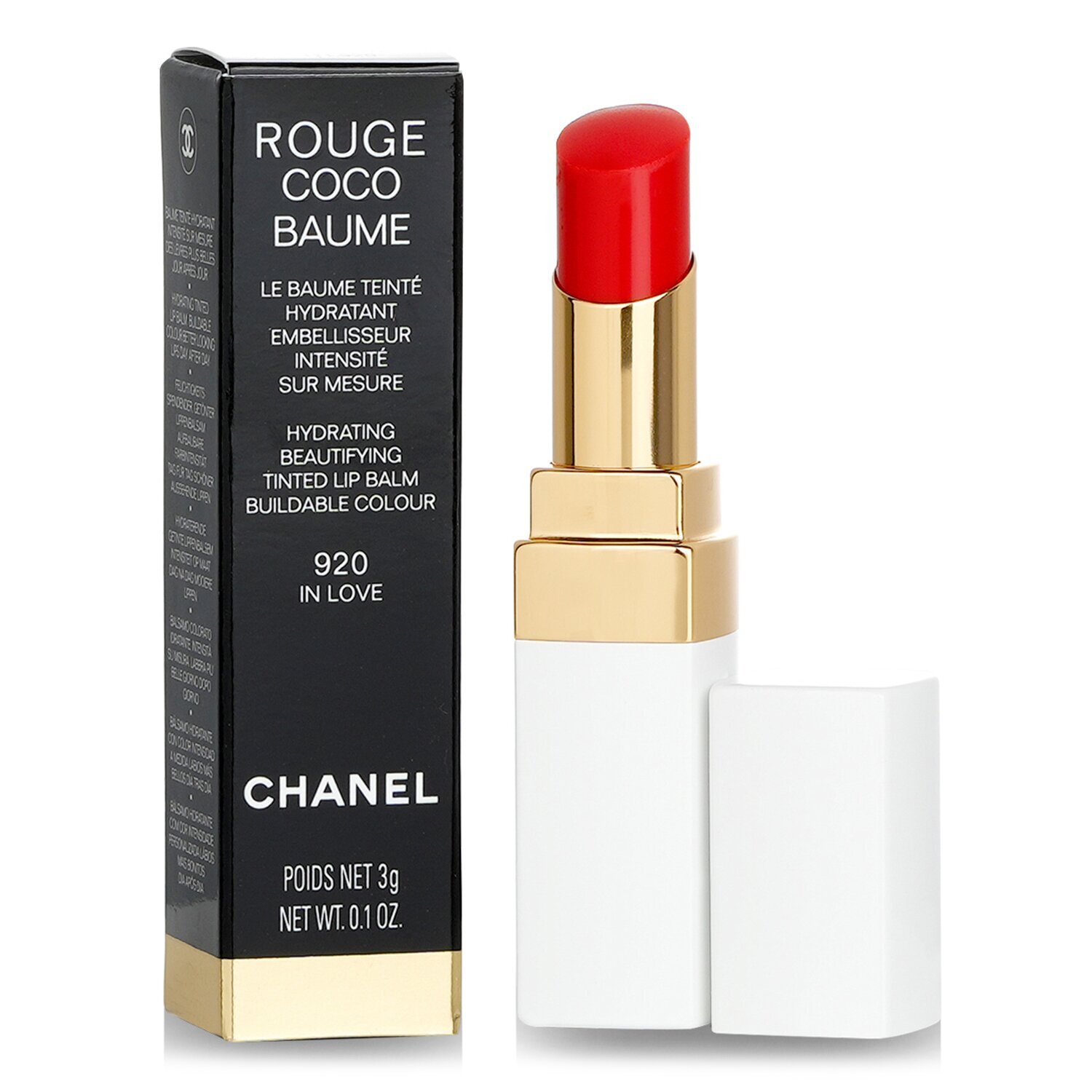Son dưỡng có màu Cha.nel Rouge Coco Baume số 920 In Love màu Đỏ San Hô Siêu Ngọt Ngào của Pháp thỏi 3gr