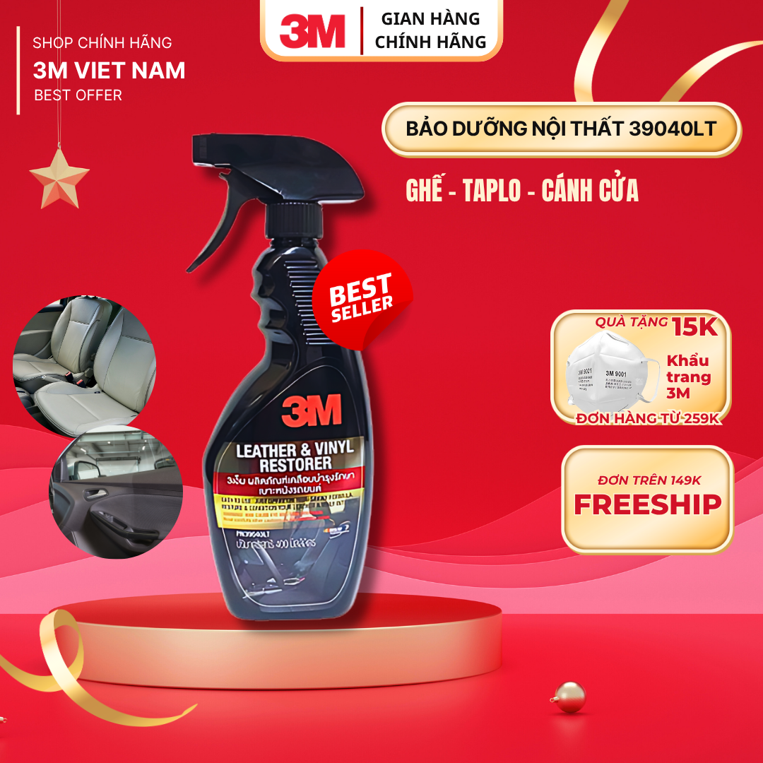 Chai xịt chăm sóc và làm mới nội thất da, nhựa  taplo ô tô 3M™ 39040LT 400ml - Hàng Nhập khẩu 3M Thái Lan