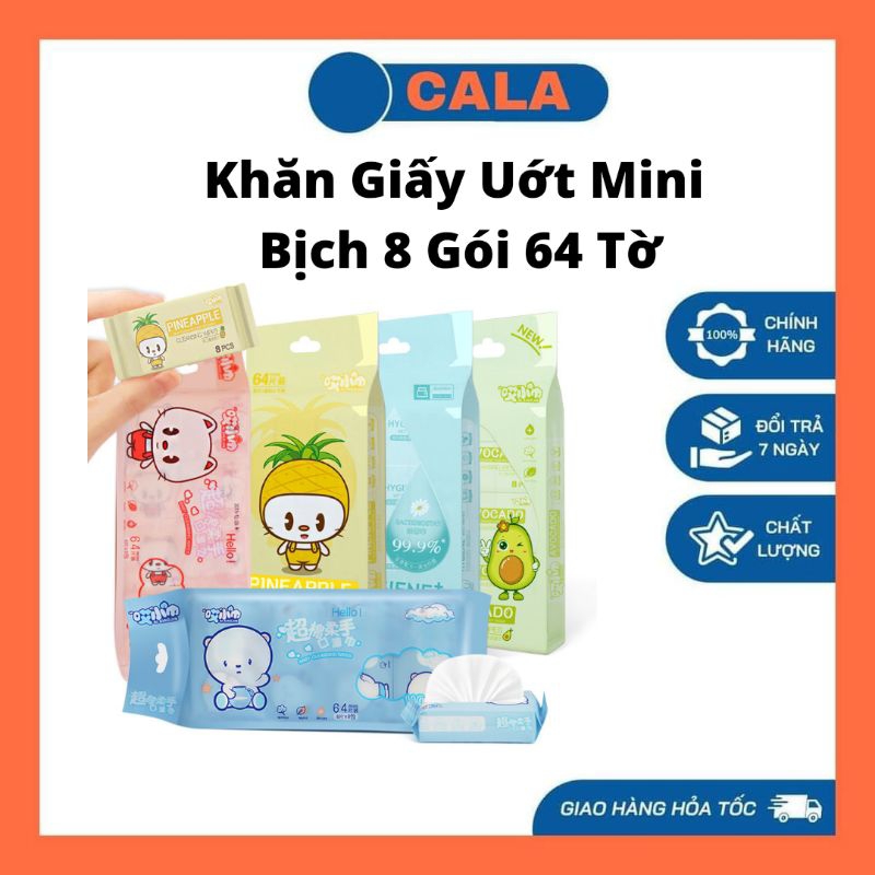Khăn giấy uớt mini bỏ túi bịch 8 gói 64 tờ