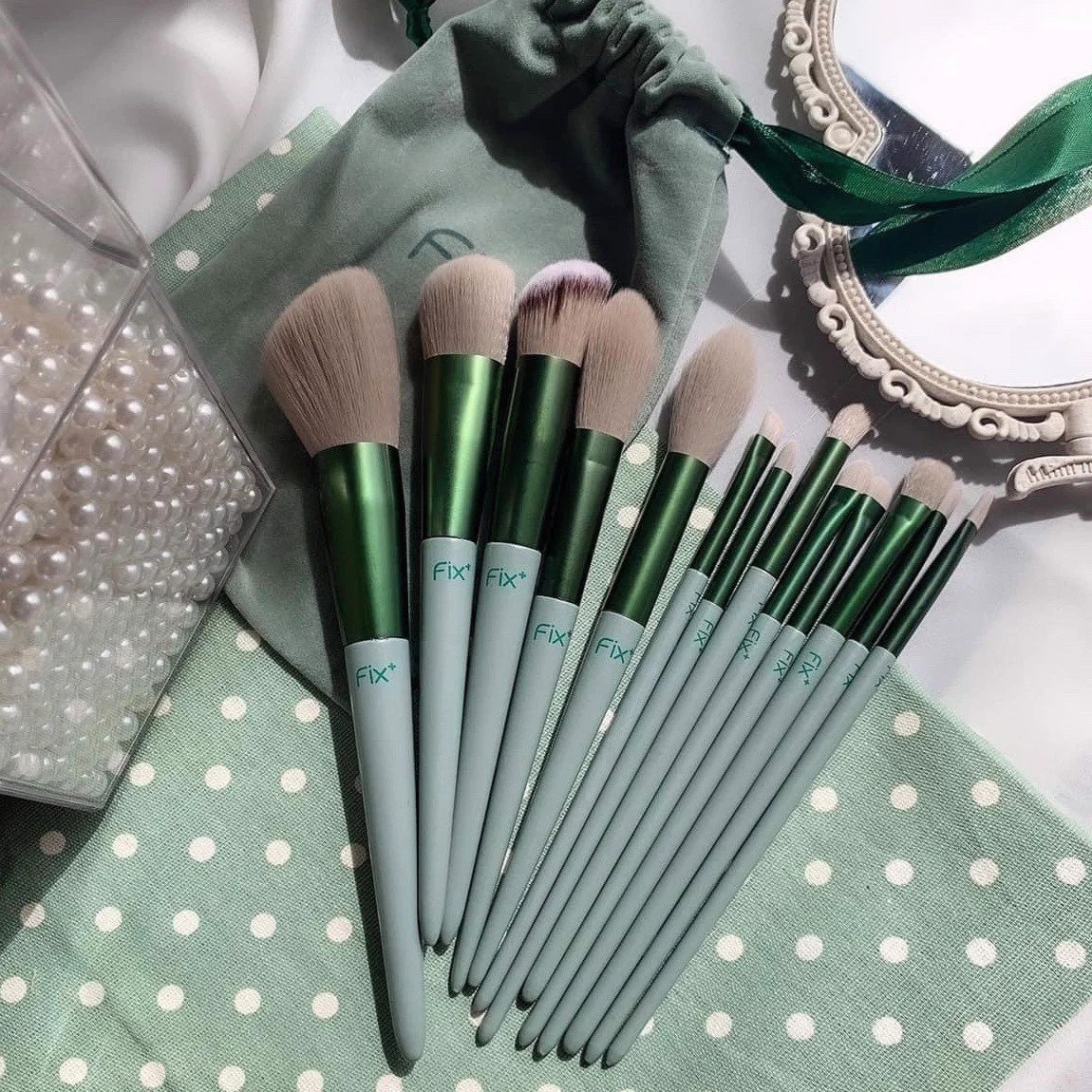 Bộ Cọ Trang Điểm Nội Địa Trung, Bộ Cọ Trang Điểm FIX 13 Cao Cấp, Siêu Mềm Mịn Dễ Tán, Màu Xanh Mint Mát Mắt