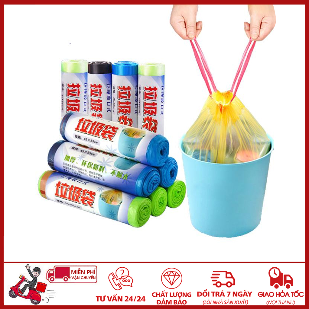 ⛔giadunghoalong⛔ bịch 5 cuộn 15 túi đựng rác có dây rút