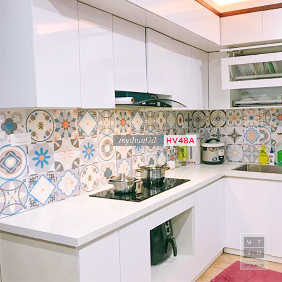 Decal gạch bông chống thấm dán bếp, dán tường - mã HV48A