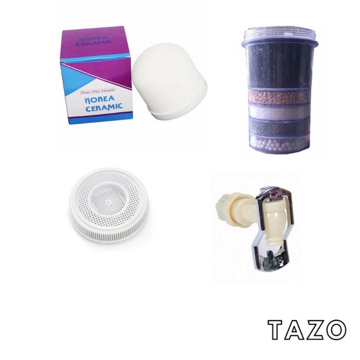 Linh Kiện Bình Lọc Nước 4 Món Gồm Sứ Lọc + Trụ Lọc (Lõi Than 5 tầng) + Đá khoáng + Vòi Lọc Nước