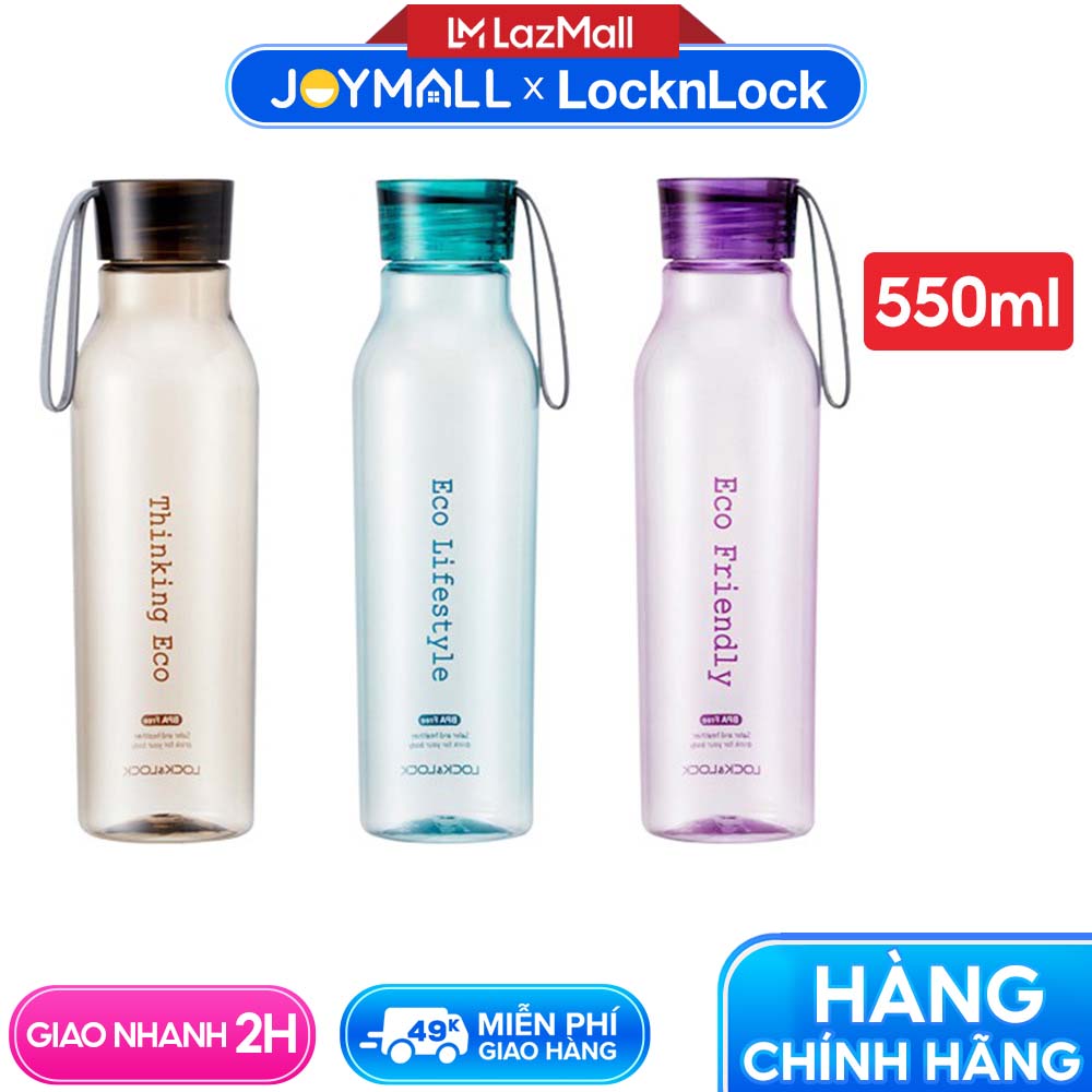  Bình nước nhựa tritan Lock&Lock ABF644 550ml Eco Bottle - Hàng chính hãng có dây cầm silicone thân bình mang thông điệp bảo vệ môi trường - JoyMall 