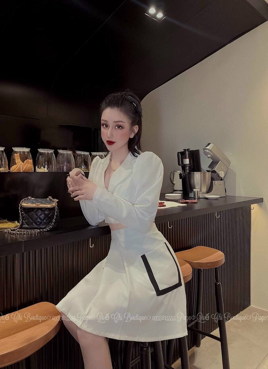 [ Voucher 50k Freeship Max 0 đồng toàn quốc ] SET VÁY TIỂU THƯ ÁO VEST CROPTOP TAY DÀI SANG CHẢNH