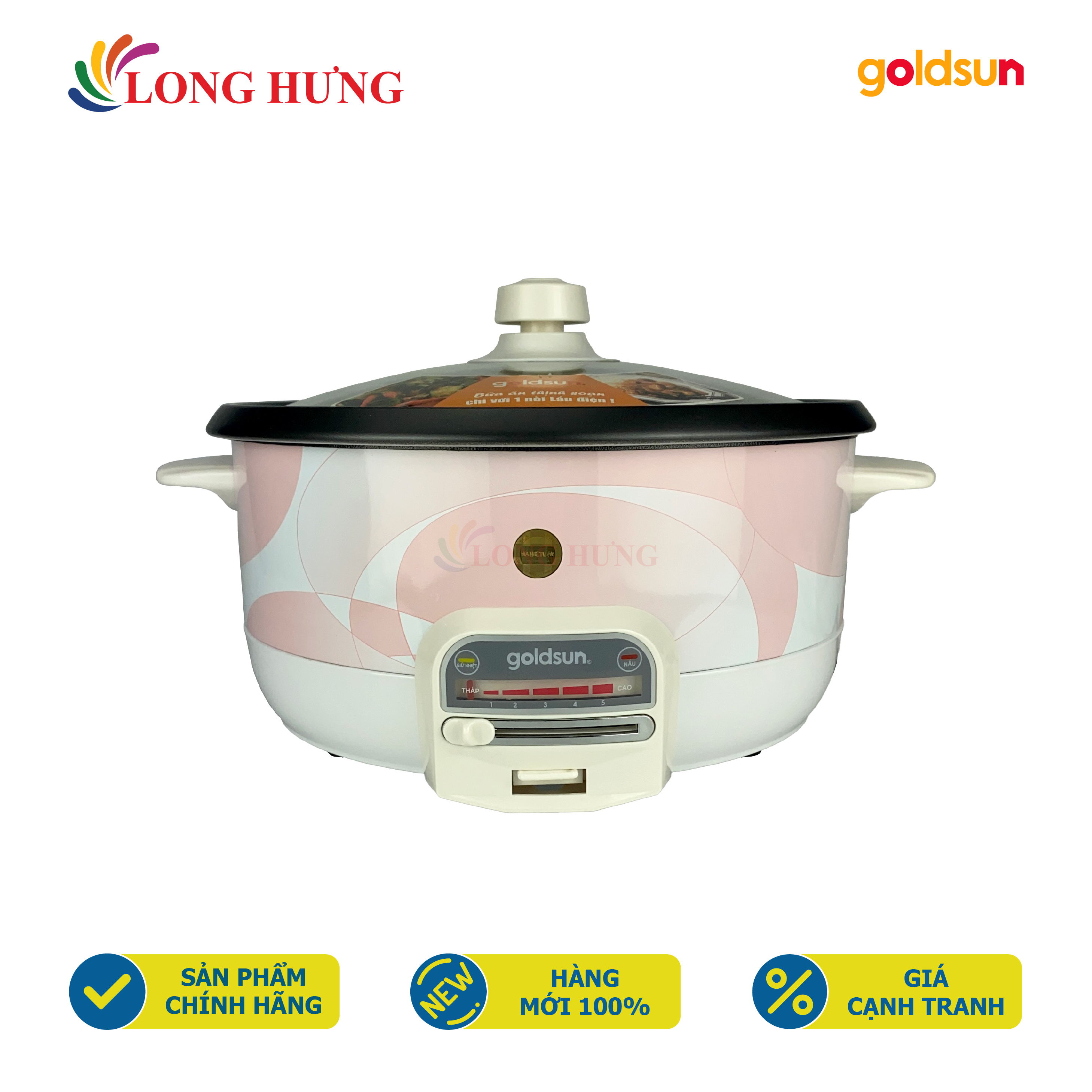 Nồi lẩu điện đa năng Goldsun CF1201GTB - Hàng chính hãng - Dung tích 3 lít, lòng nồi tráng men chống dính, nắp chịu nhiệt, đa chức năng nấu nướng