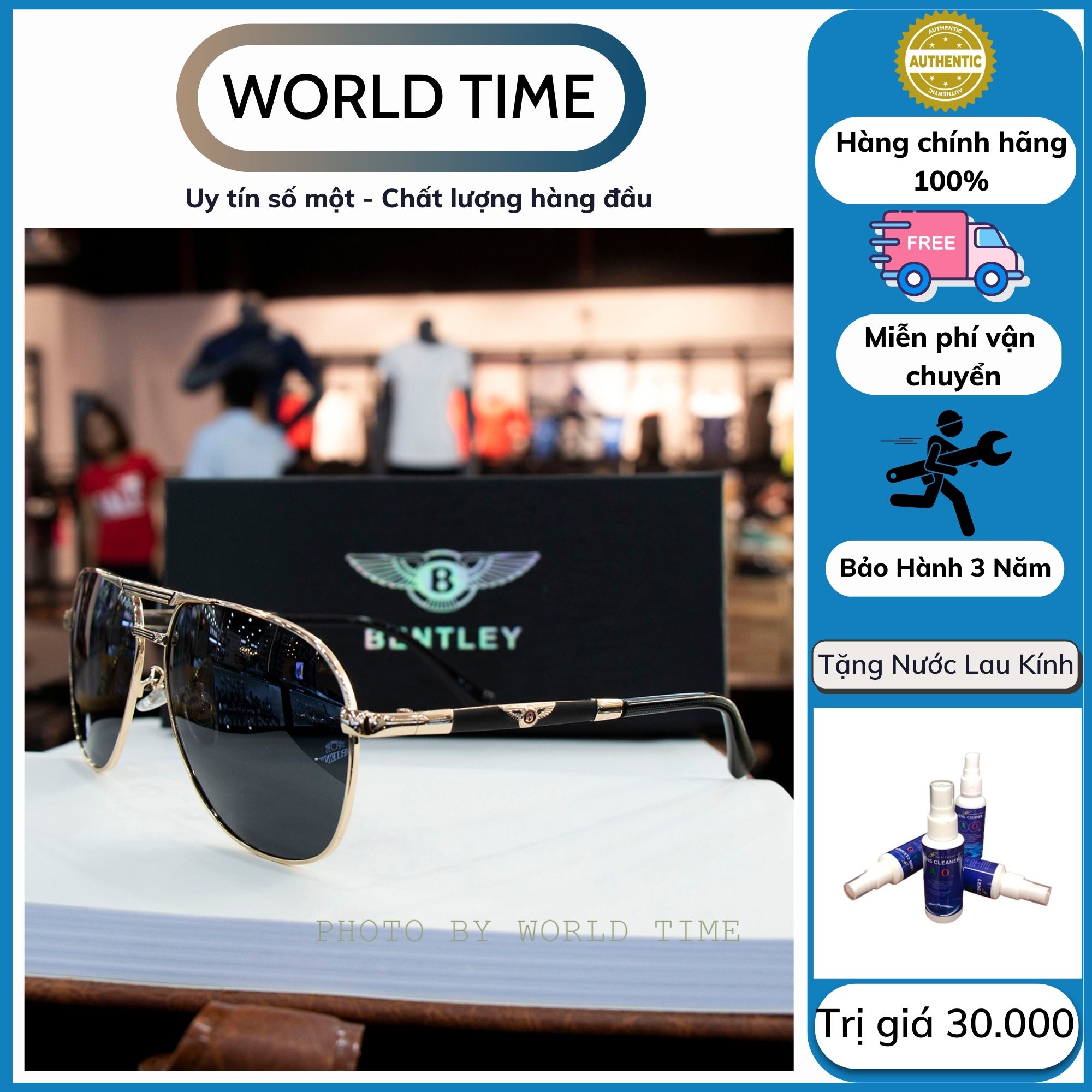 Kính mát nam cao cấp Bentley tròng Polazied chống lóaFull box thời trang cao cấp bảo hành 12 tháng tặng kèm khăn lau kính + chai nước lau kính
