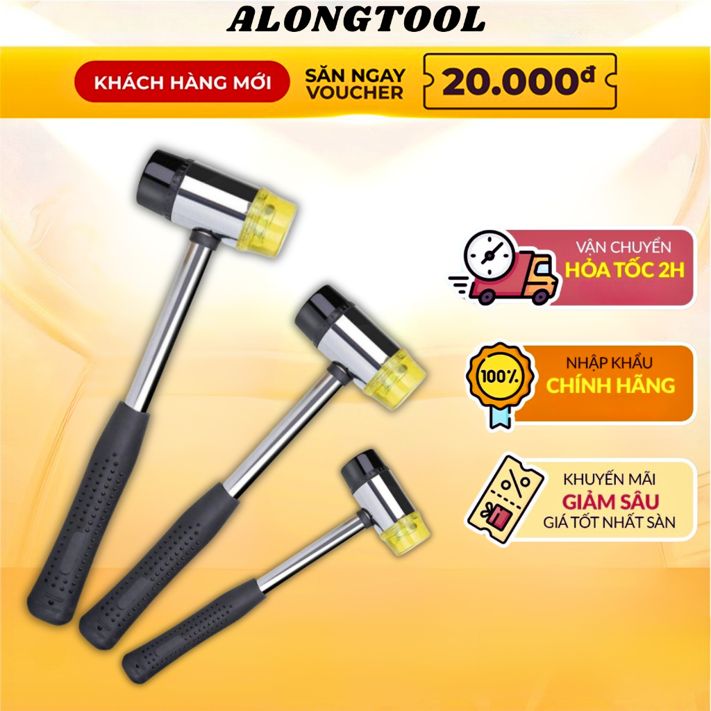 Búa cao su 2 đầu alongtool, đa năng, bền bỉ, cán kim loại, tay nắm bọc cao su