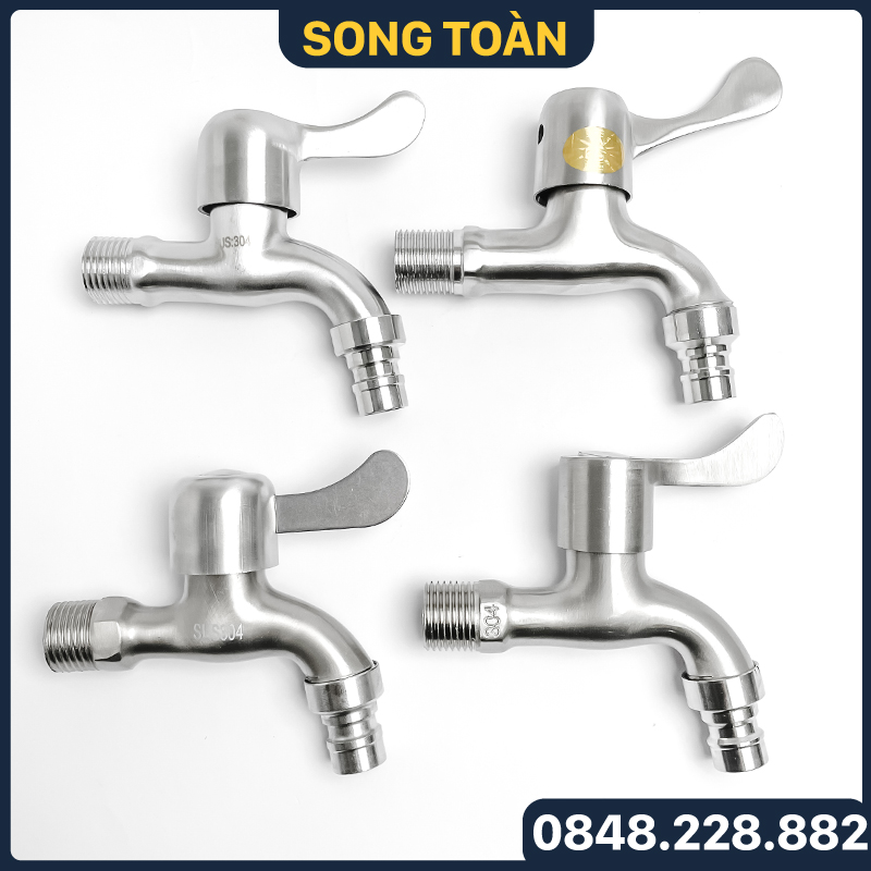 Vòi Hồ Inox, Vòi Xả Nước Chất Lượng Cao Tay Gạt 90 Độ Khóa Chặn Hai Chiều Có Đầu Lắp Khớp Nối Nhanh - Sus 304