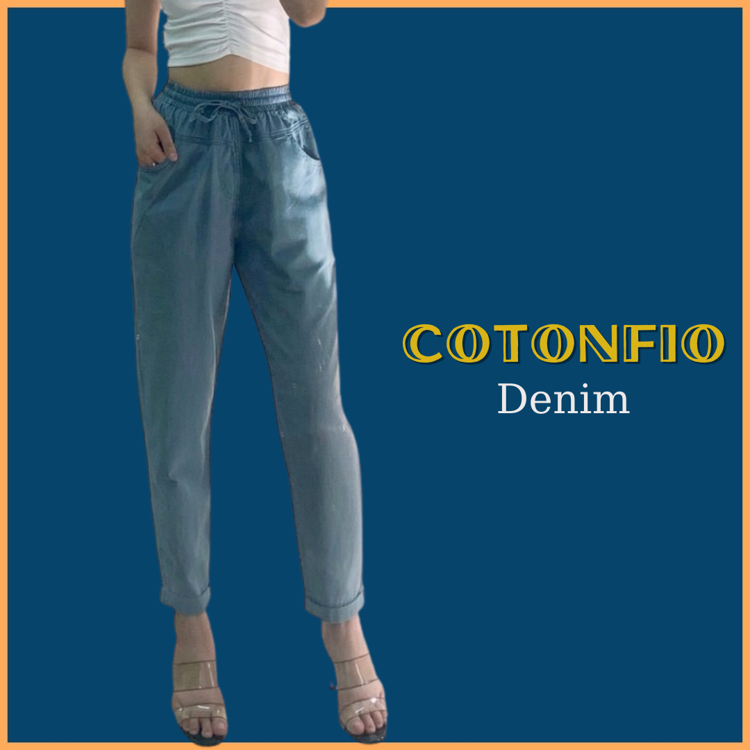 Quần jean nữ beggy lửng lưng chun ống suông rộng – 8084 – Cotonfio