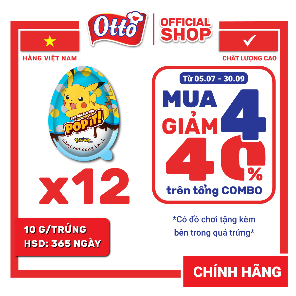 Combo 12 cái Kẹo trứng Socola Sữa POPIT 240 Pokemon Phạm Nguyên | Socola | Đồ ăn vặt