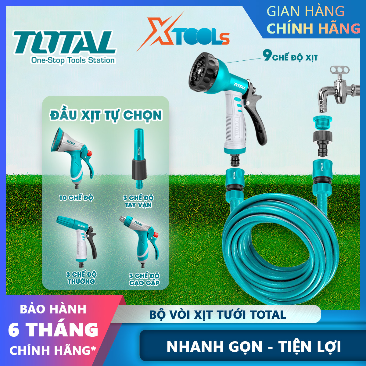 Bộ vòi tưới cây đa năng - Bộ ống dây nước xịt rửa gia đình sân vườn TOTAL, vòi phun xịt rửa, vòi tưới nước đa năng, kèm dây nối 5-10-15-20m