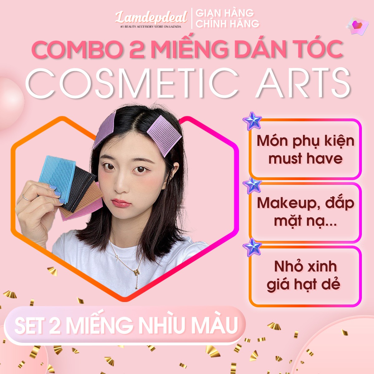 Combo 2 miếng dán tóc tự dính nhỏ xinh cho bạn gái - Miếng dán cố định tóc để trang điểm tẩy trang đắp mặt nạ xông hơi mặt. - Lamdepdeal
