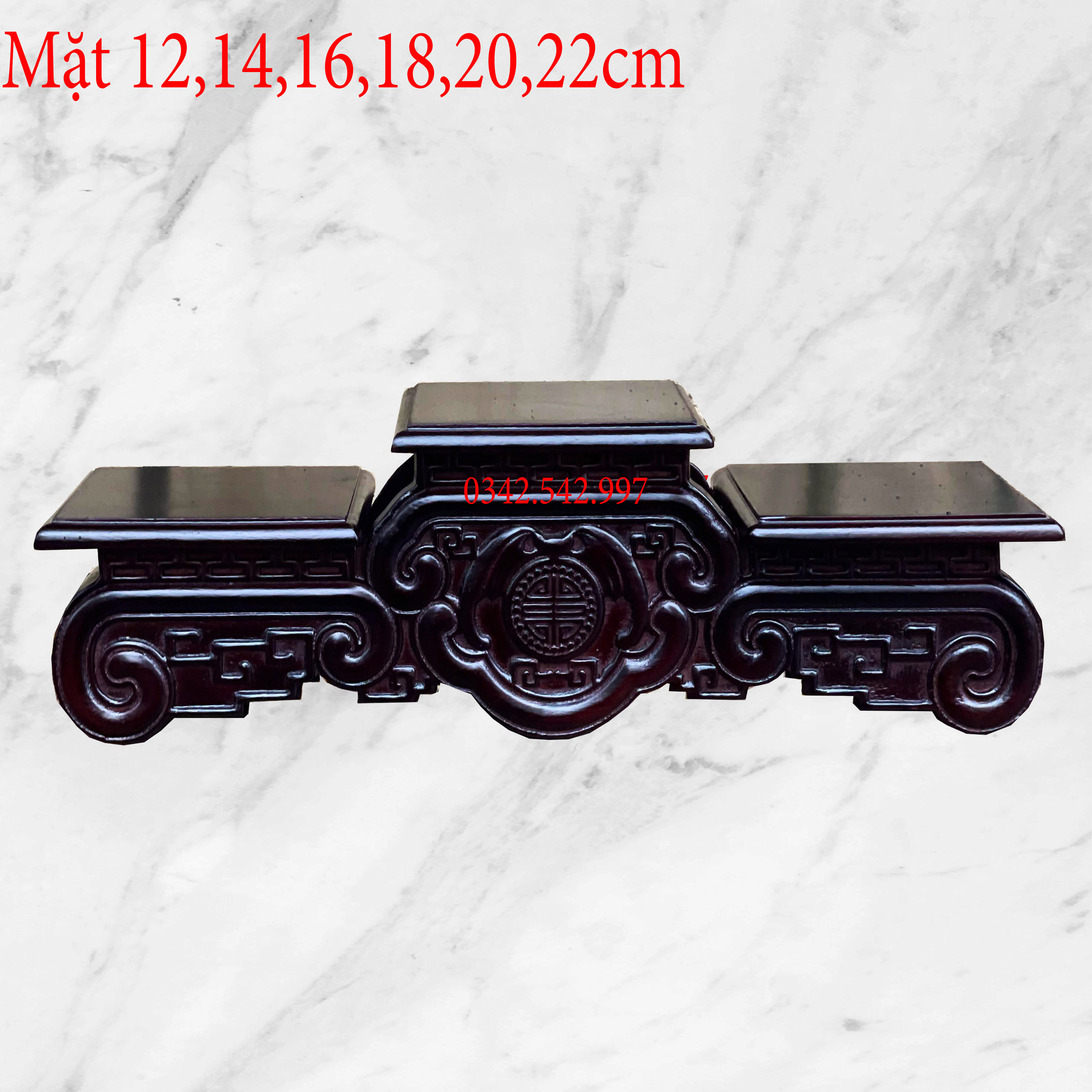 Tam sơn chiện dơi chân cong kê bát hương gỗ hương mặt 12,14,16,18,20,22cm