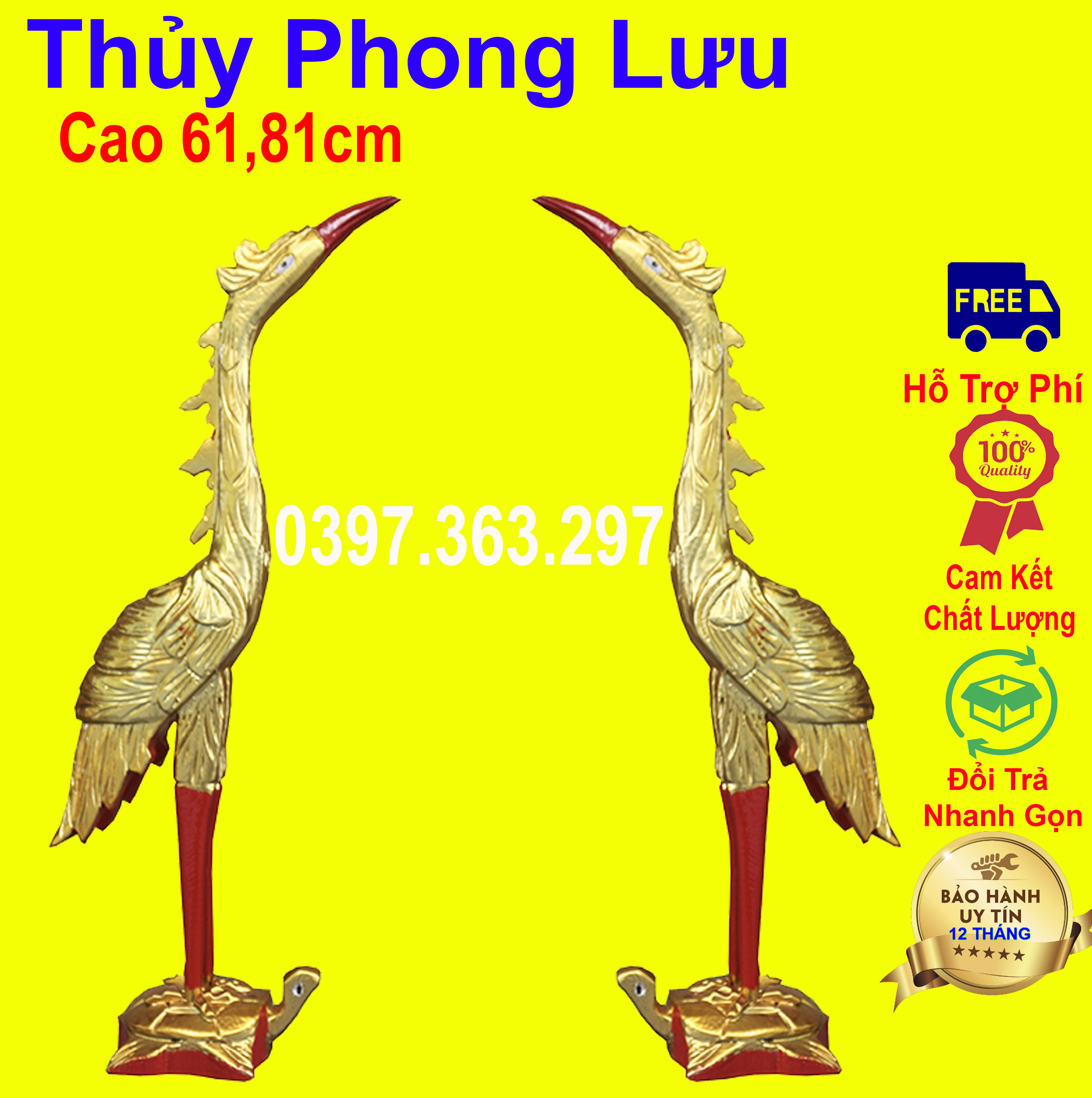 Hạc thờ gia tiên hạc thờ gỗ mít hạc bàn thờ 2 cỡ hạc cao 61 và 81