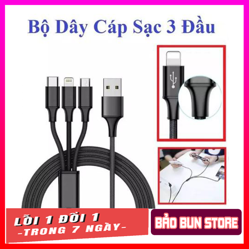 Dây cáp sạc 3 đầu đa năng Lightning Type-C Micro bằng dây dù không đứt, cáp sạc nhanh, cáp sạc đa năng, cáp sạc iphone, cáp sạc samsung, dây sạc iphone, dây sạc samsung, cáp sạc 3 trong 1, cáp sạc 3 đầu anker, dây sạc 3 đầu - Mexuka