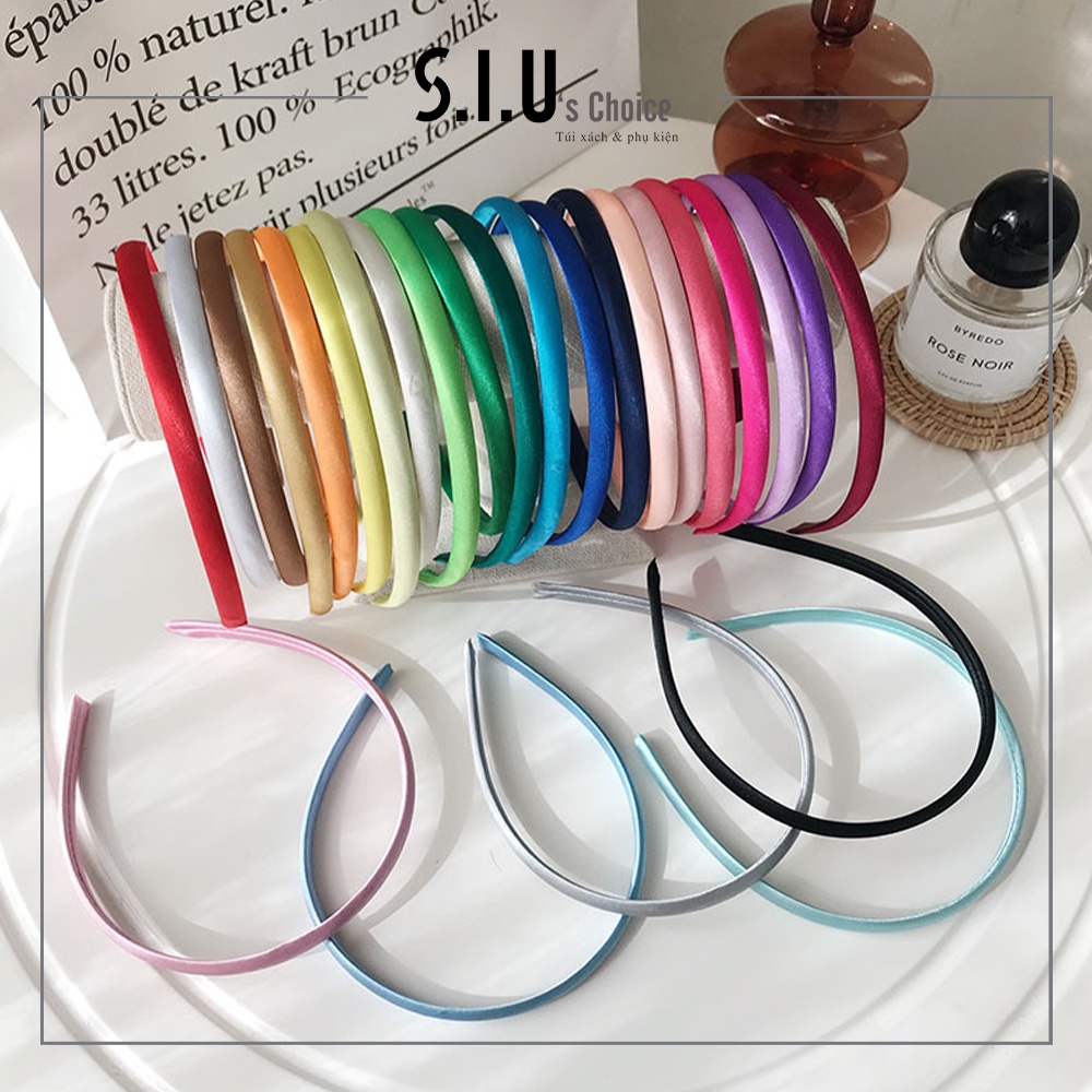 Bờm cài tóc lụa satin băng đô tóc trơn mảnh phong cách Hàn Quốc Siu's Choice