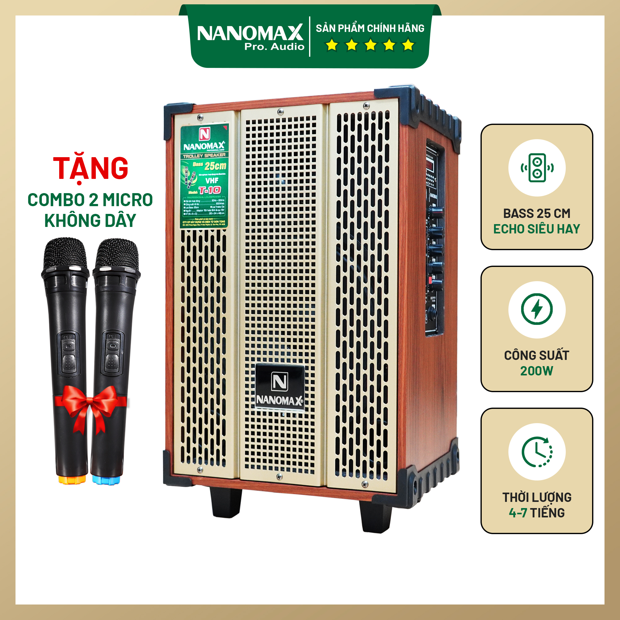Loa kéo karaoke mini nanomax t-10 bass 2.5 tấc 25cm công suất 200w có đọc usb thẻ nhớ