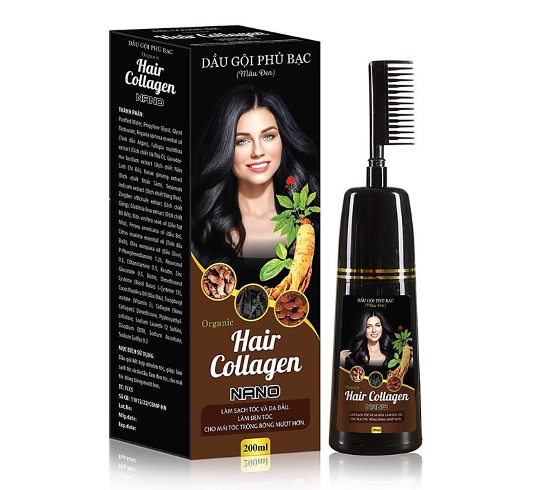 Dầu Gội Phủ Bạc  Sun Hair Collagen Nano ORGANIC - Ngăn chặn tóc bạc sớm, dưỡng tóc, làm sạch gầu , phục hồi tóc giúp tóc bóng khỏe, mượt mà, đen tự nhiên