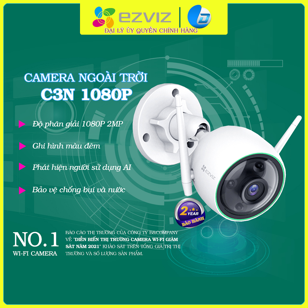 Camera wifi Ezviz ngoài trời C3N chính hãng, có mic ghi âm